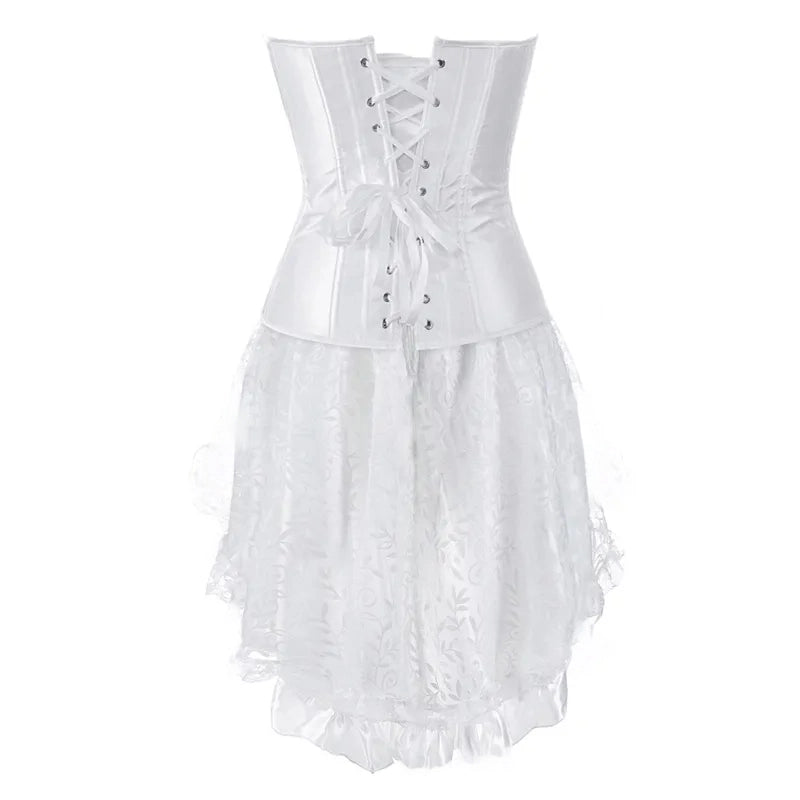 Corselet acetinado branco com saia