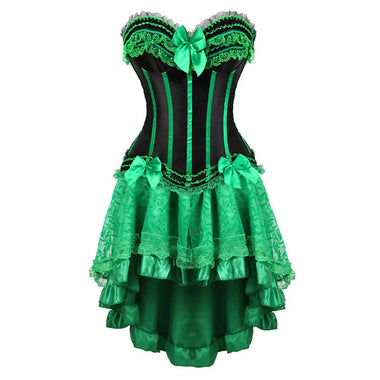Corselet verde laços e renda com saia