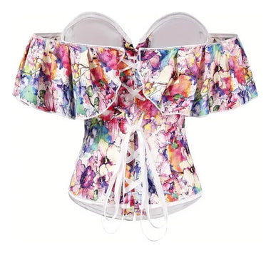 Corselet floral ombro a ombro